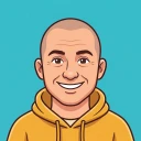 Illustrated angler with a shaved head and a yellow hoodie